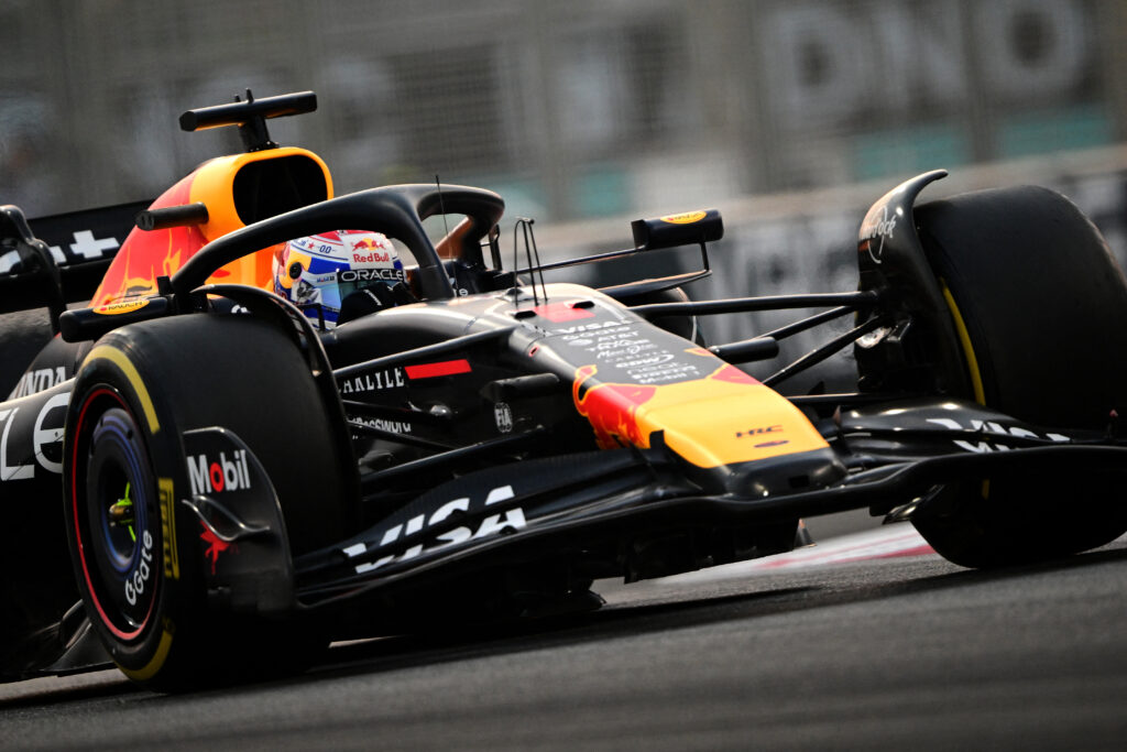 Red Bull driver Max Verstappen on track during practice at the 2025 F1 Abu Dhabi Grand Prix