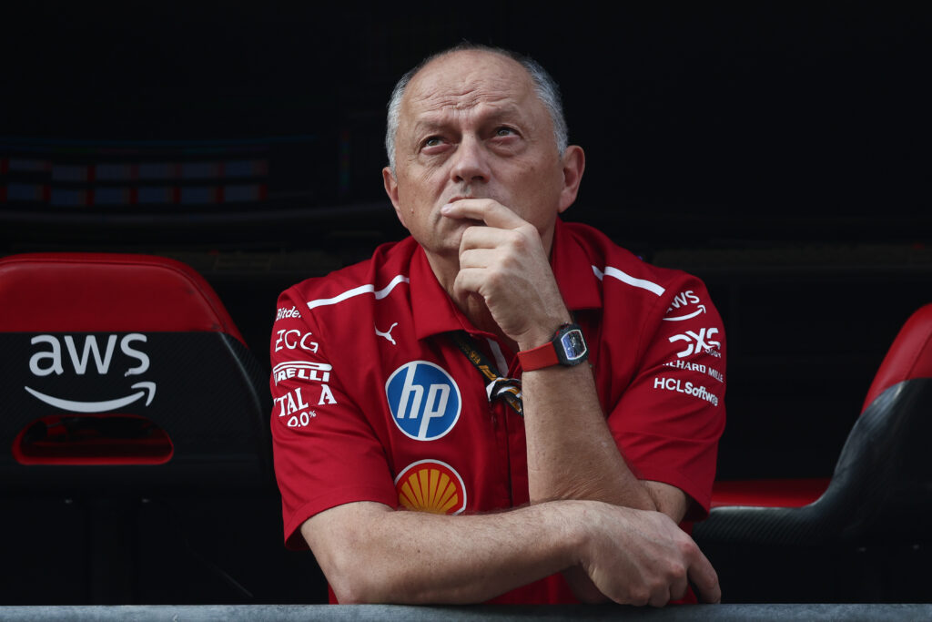 Ferrari team principal Frederic Vasseur leaning on the pit wall at the 2025 Formula 1 Abu Dhabi Grand Prix
