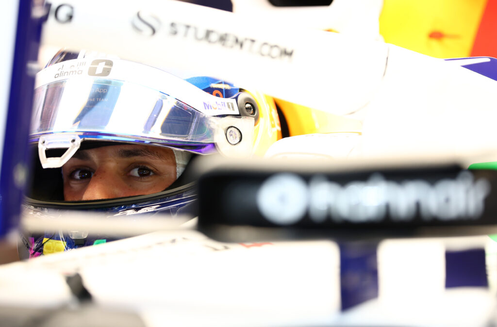 Racing Bulls driver Isack Hadjar looks out of his car during practice at the 2025 F1 Abu Dhabi Grand Prix
