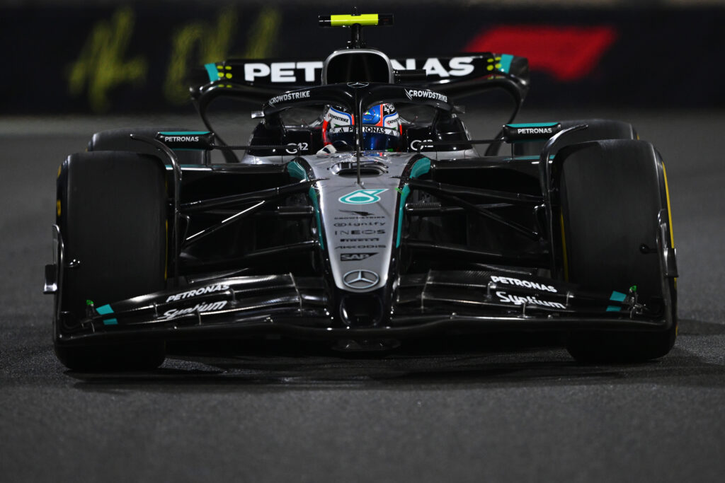 Kimi Antonelli drives the Mercedes F1 car at the Abu Dhabi Grand Prix