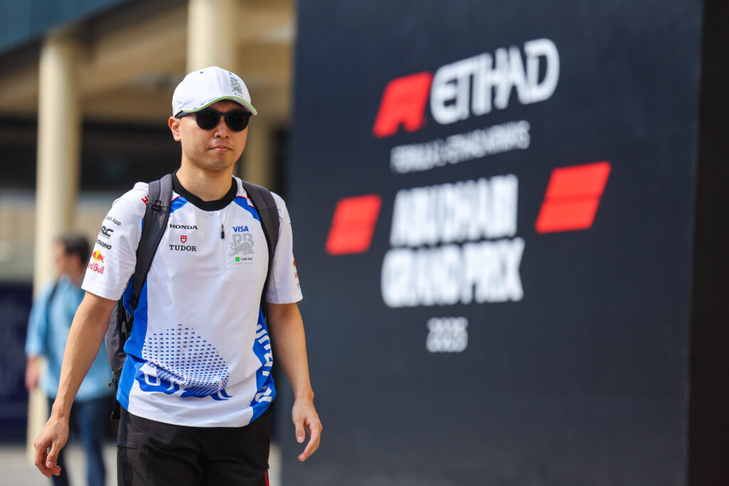 RB reserve driver Ayumu Iwasa arriving in the paddock at the 2025 Formula 1 Abu Dhabi Grand Prix