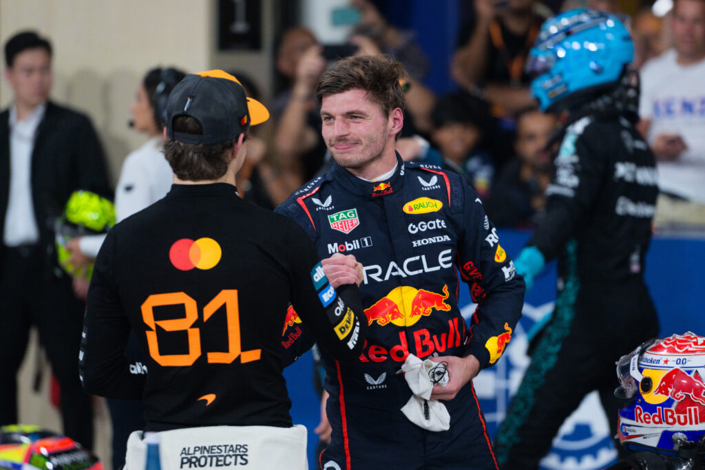Red Bull Racing driver Max Verstappen greeting McLaren driver Oscar Piastri after qualifying at the 2025 Formula 1 Abu Dhabi Grand Prix