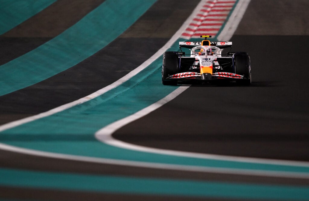 Racing Bulls driver Liam Lawson racing at the 2025 Formula 1 Abu Dhabi Grand Prix