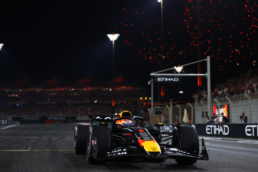Max Verstappen drives his Red Bull RB21 to parc ferme after the 2025 Abu Dhabi Grand Prix