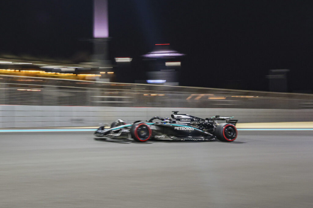 Kimi Antonelli drives the Mercedes W16 during post-season testing in Abu Dhabi in 2025