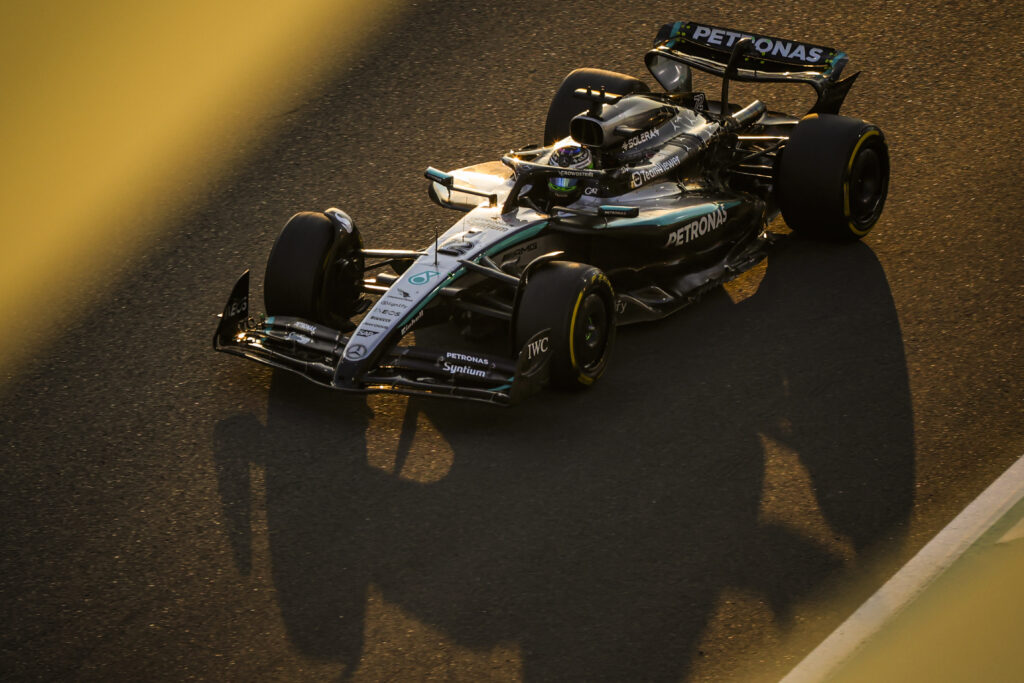Mercedes driver Andrea Kimi Antonelli on track during the 2025 F1 post-season Abu Dhabi test