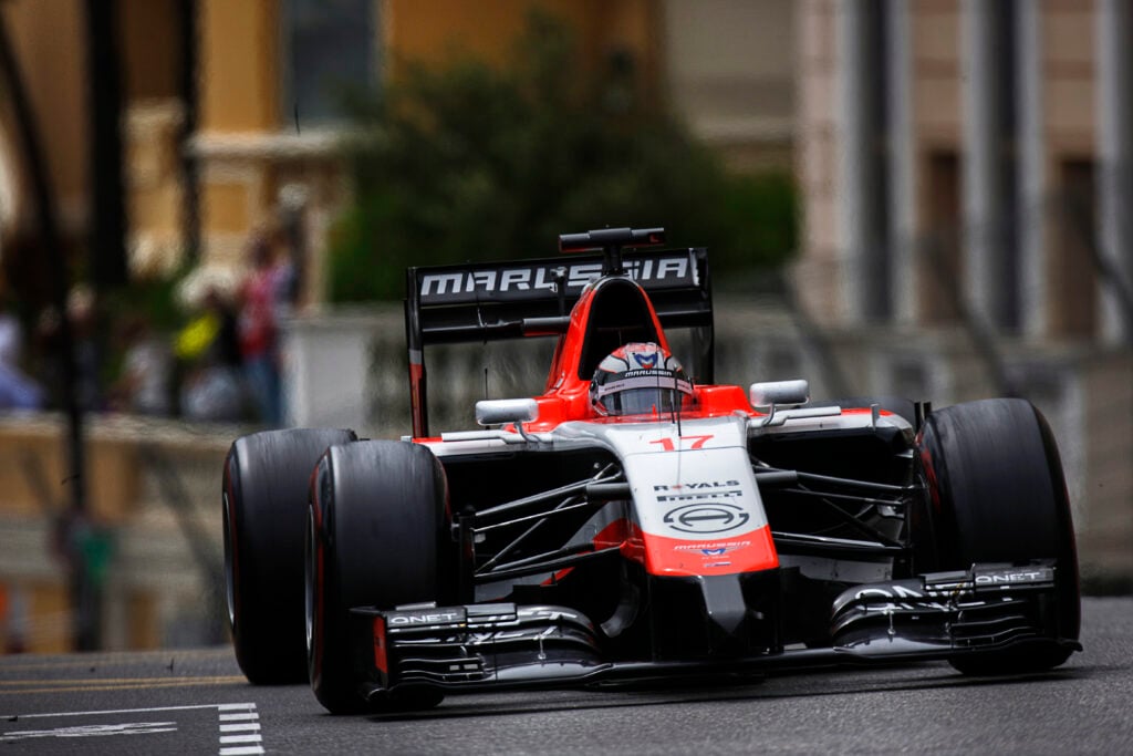 Jules Bianchi races his Marussia at the 2014 Monaco Grand Prix