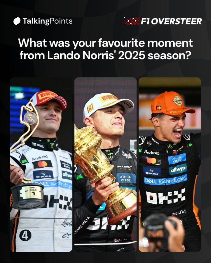 McLaren's Lando Norris celebrates after winning the 2025 Monaco Grand Prix, after winning the 2025 British GP and the 2025 F1 drivers' title at the Abu Dhabi GP