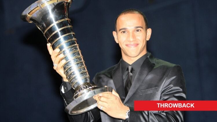 Lewis Hamilton celebrates winning the 2008 Formula 1 championship