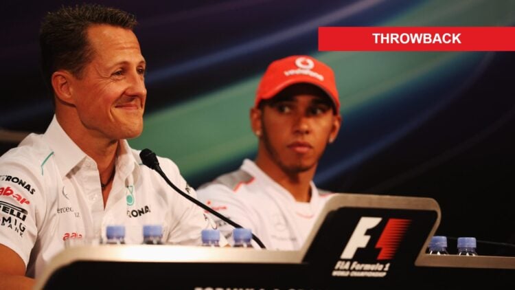 Michael Schumacher of Mercedes and Lewis Hamilton of McLaren at the 2012 Monaco Grand Prix