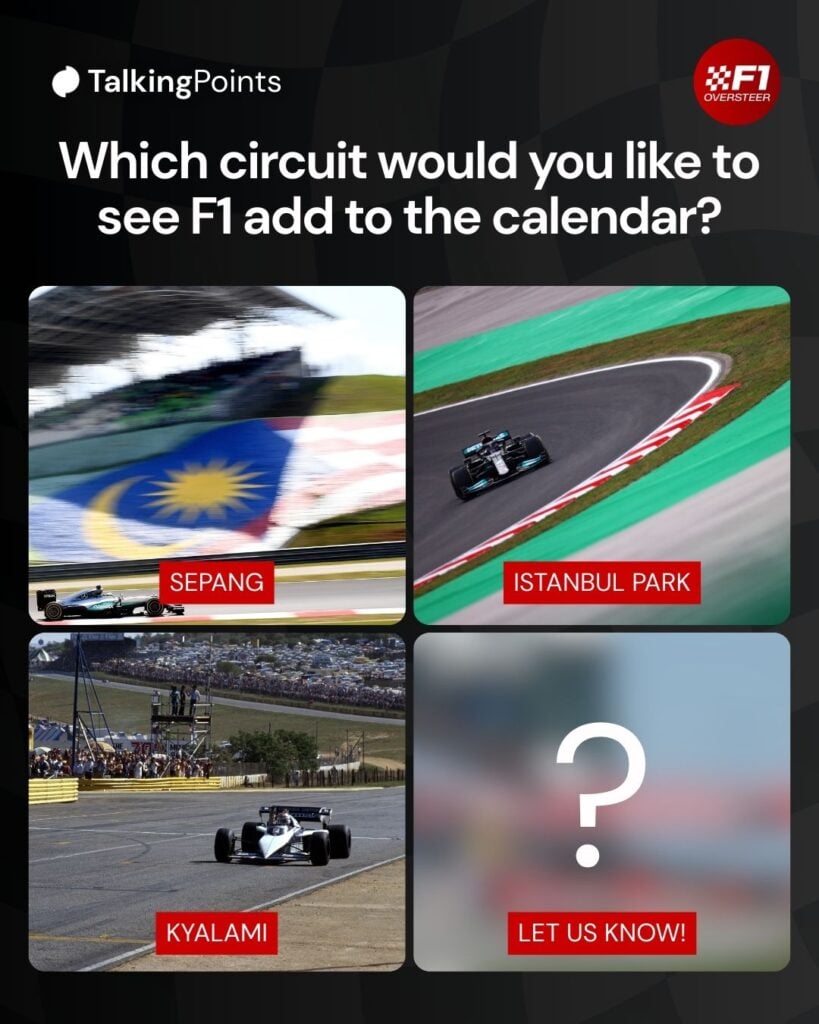 A compilation of images during F1 races at Sepang, Istanbul Park, Kyalami and the Nurburgring