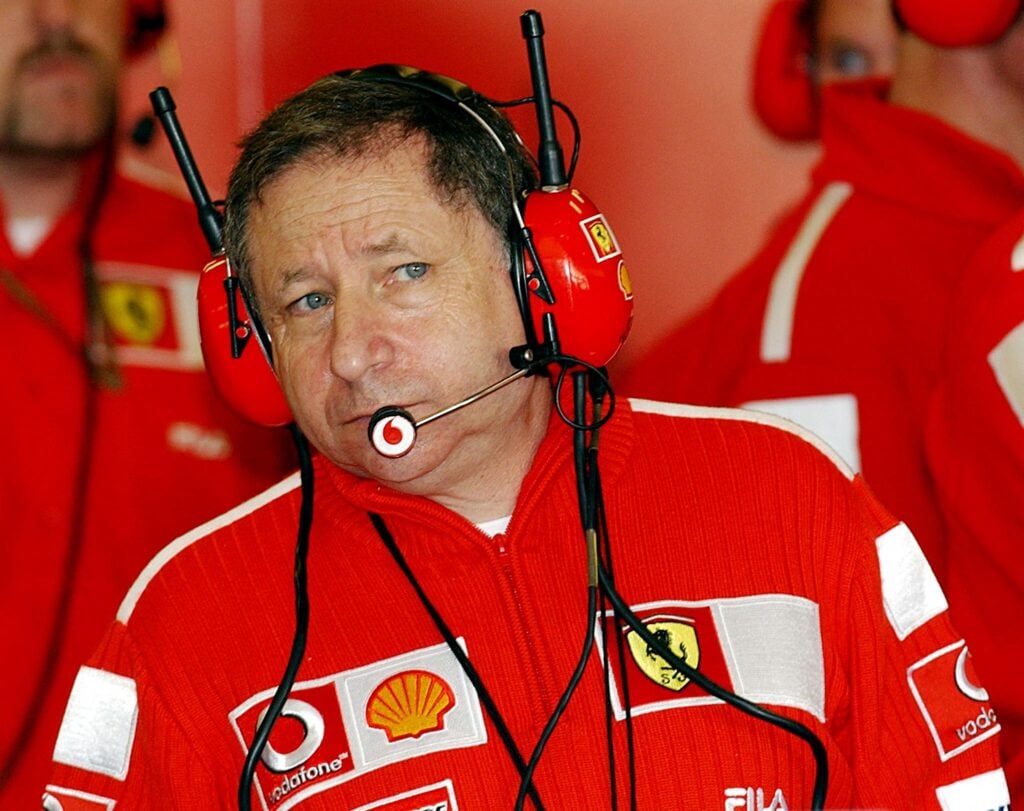 Ferrari team manager Jean Todt pictured in the garage at the 2003 United States Grand Prix