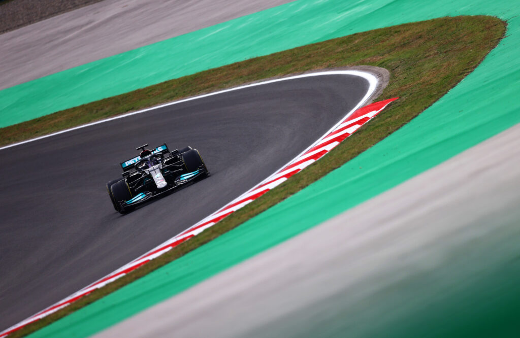Lewis Hamilton drives the Mercedes W12 during the 2021 Turkish Grand Prix