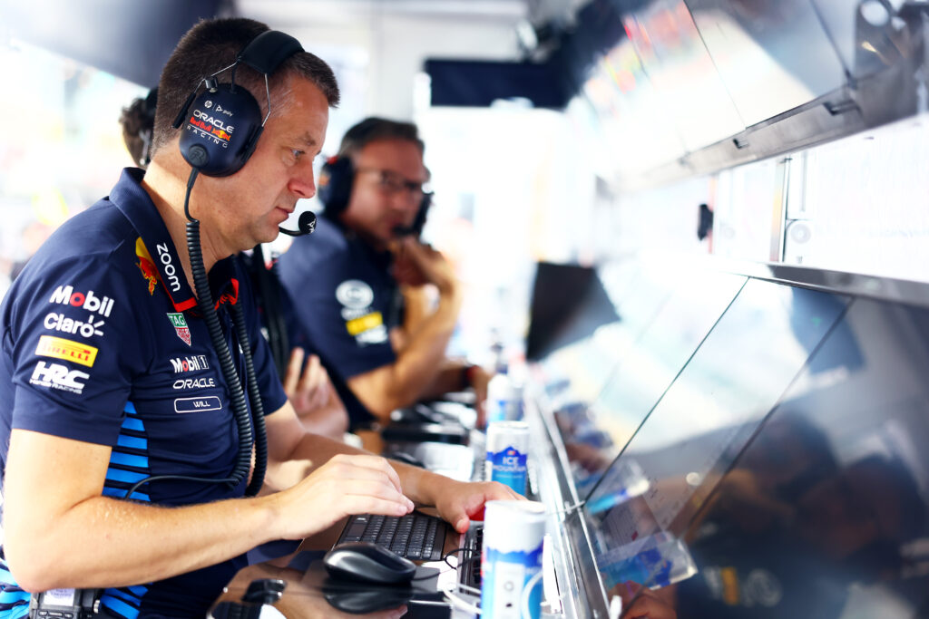 Former Red Bull head of strategy Will Courtenay on the pit wall at the 2024 F1 Singapore Grand Prix