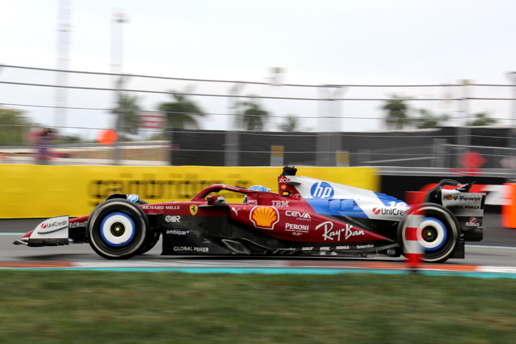 Ferrari driver Charles Leclerc racing at the 2025 Miami Grand Prix