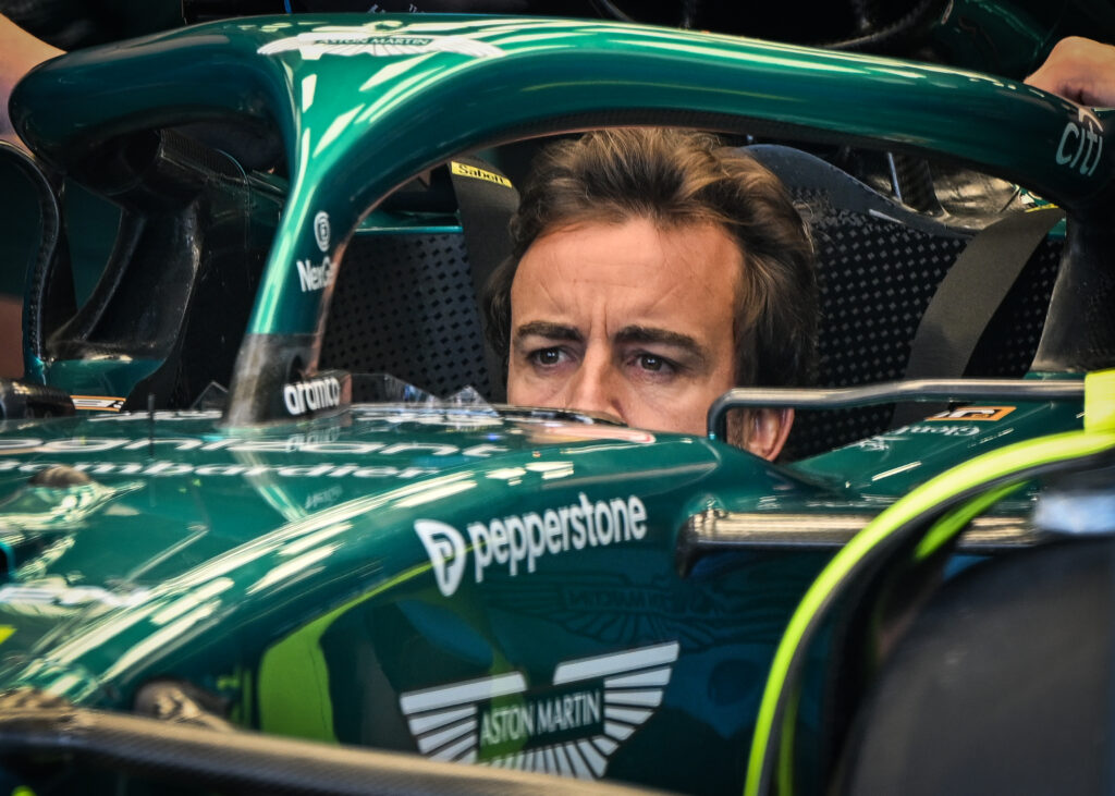 Aston Martin driver Fernando Alonso sitting in his car at the 2025 Formula 1 Canadian Grand Prix