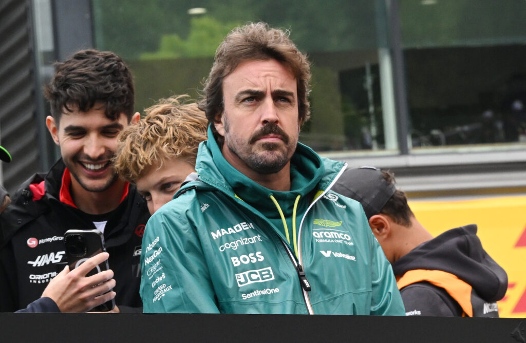 Aston Martin driver Fernando Alonso on the driver parade at the 2025 Formula 1 Belgian Grand Prix