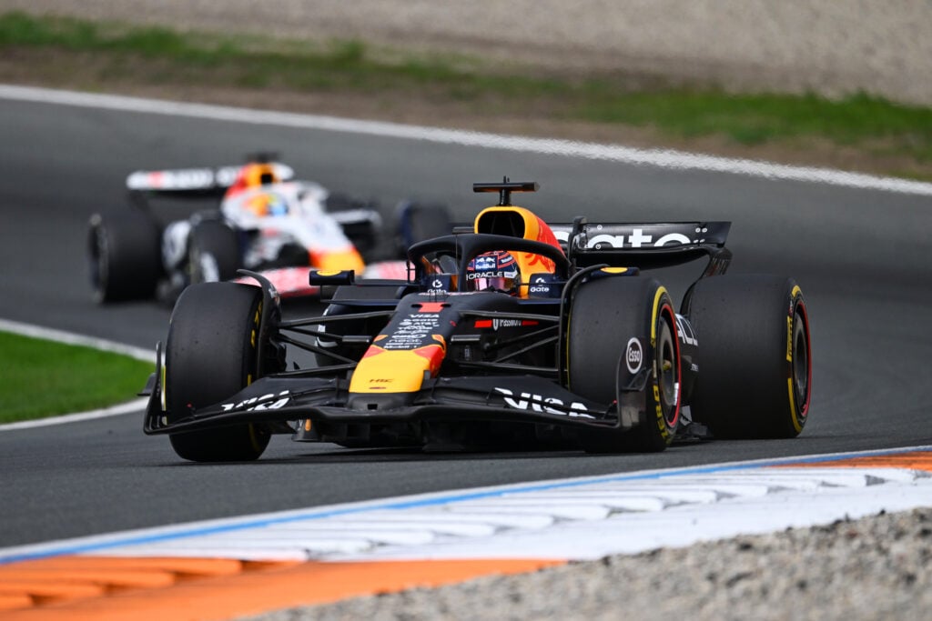 Red Bull driver Max Verstappen racing at the 2025 Formula 1 Dutch Grand Prix