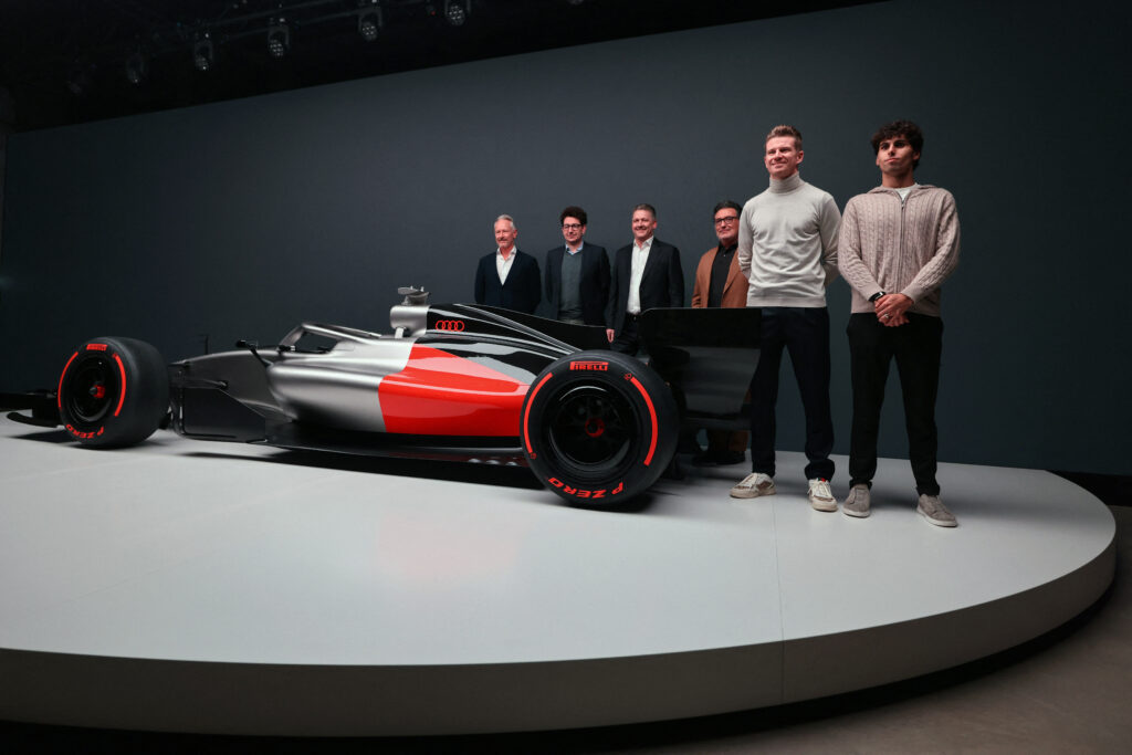 Nico Hulkenberg and Gabriel Bortoleto unveil Audi's livery for the 2026 F1 season