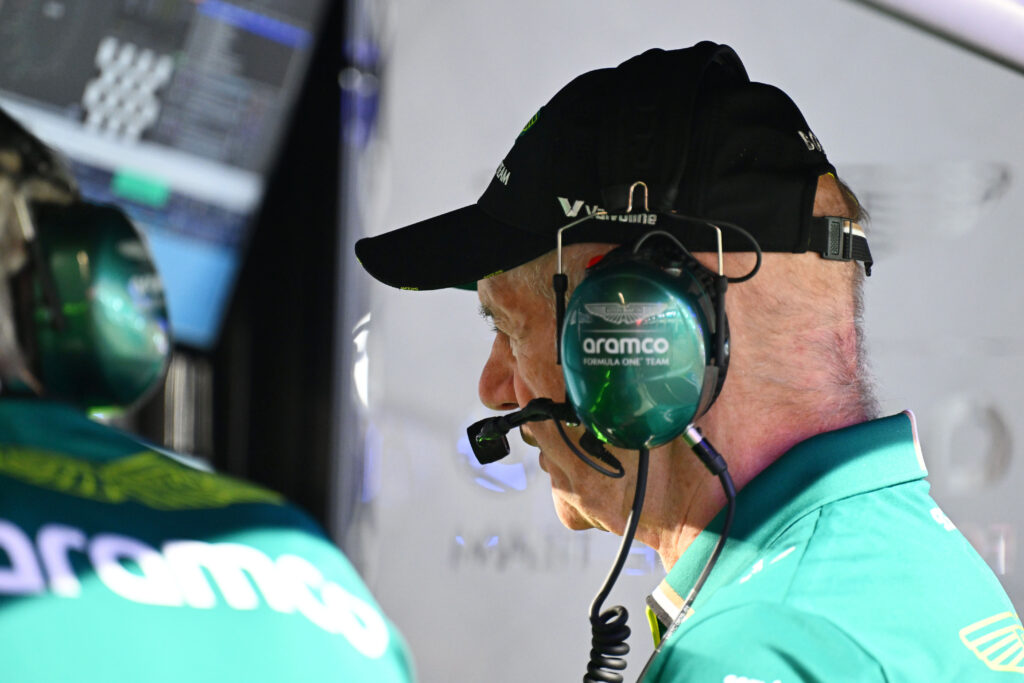 Adrian Newey sits on the Aston Martin pit wall during the 2025 Qatar Grand Prix