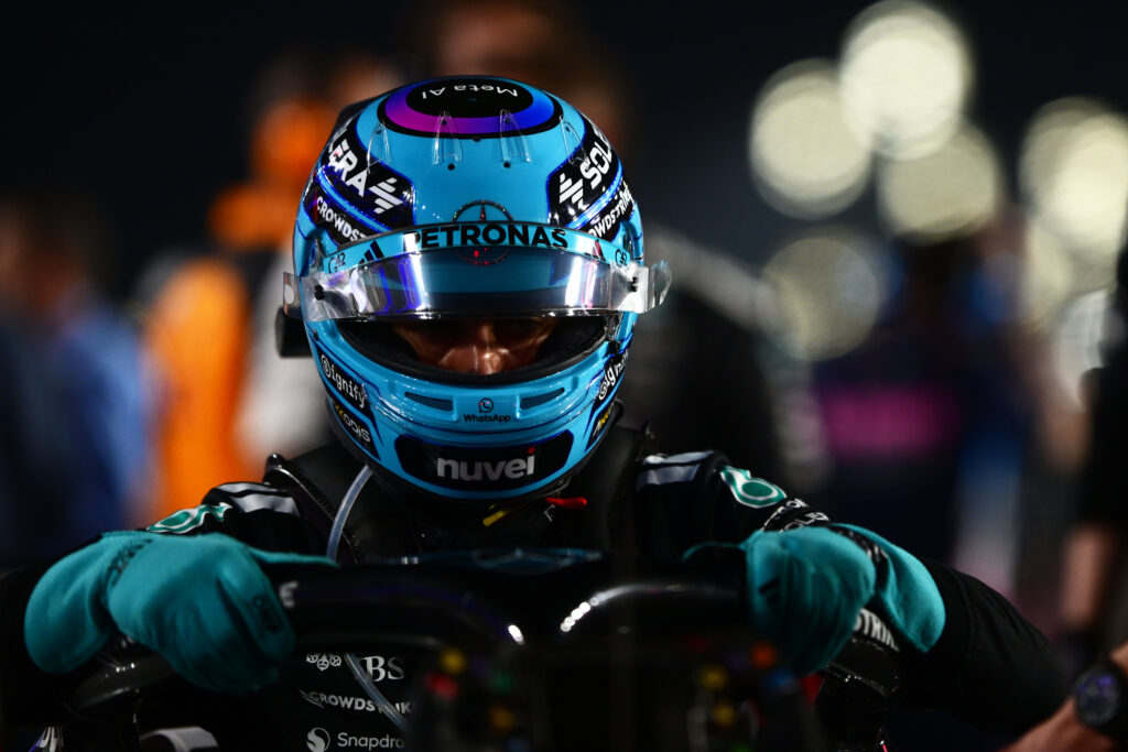 Mercedes driver George Russell gets into his car before the 2025 F1 Qatar Grand Prix