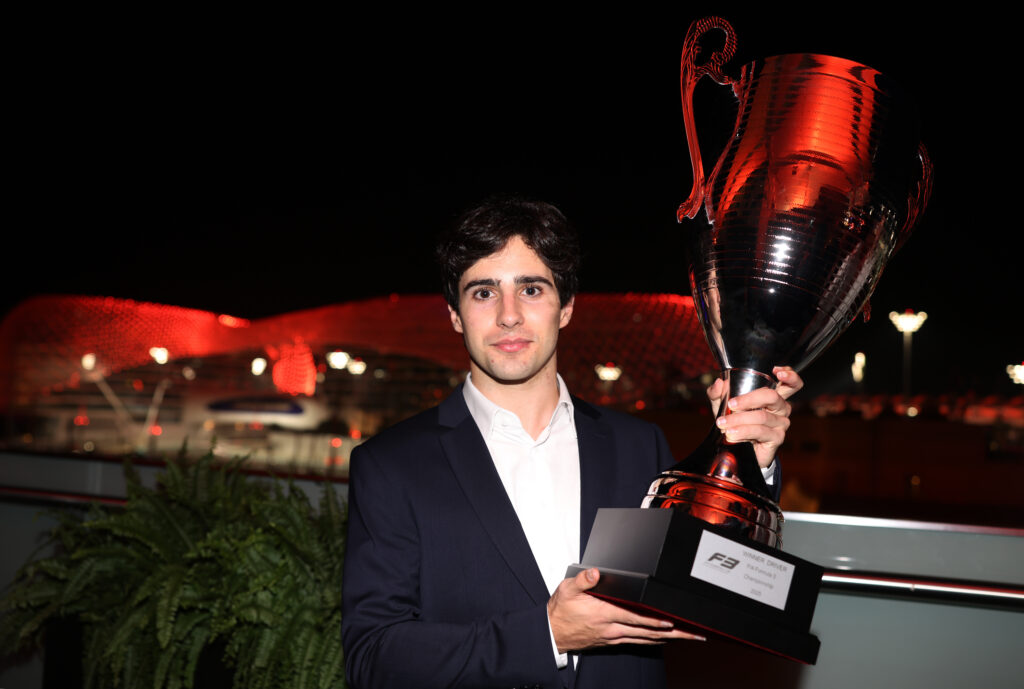 Ferrari Driver Academy prospect Rafael Camara receives the 2025 FIA F3 title