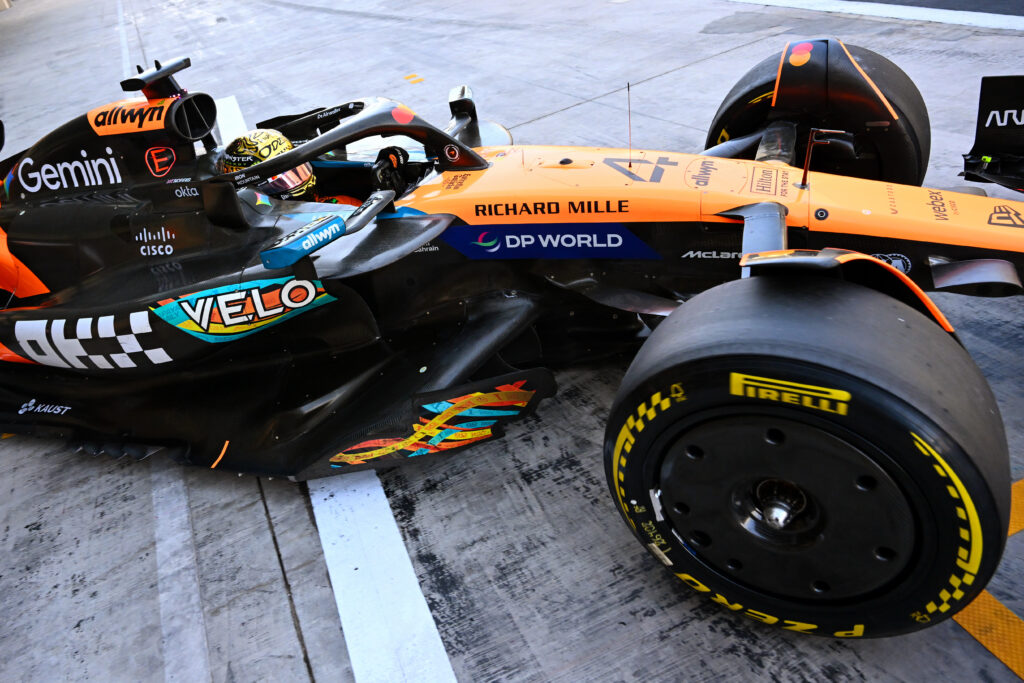 McLaren driver Lando Norris leaves the pit lane during the 2025 F1 post-season Abu Dhabi test