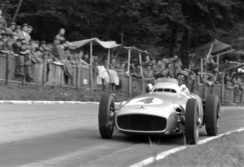 Mercedes driver Juan Manuel Fangio on track during the 1955 F1 Swiss Grand Prix