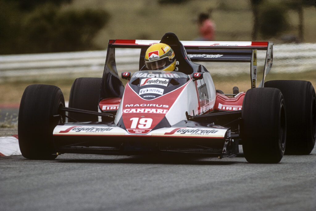 Ayrton Senna at the wheel of his Toleman F1 car at the 1984 South African Grand prix.