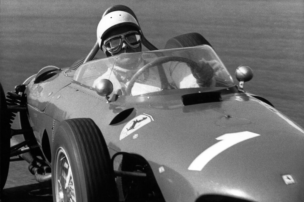 Ferrari driver Phil Hill racing at the 1961 Dutch Grand Prix