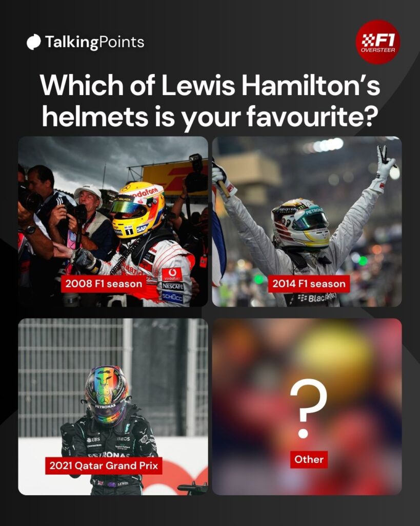 Lewis Hamilton celebrates winning the 2008 F1 drivers' title at the Brazilian Grand Prix, the 2014 F1 title at the Abu Dhabi Grand Prix, scoring pole position for the 2021 Qatar Grand Prix and winning the F1 Sprint at the 2025 Chinese Grand Prix
