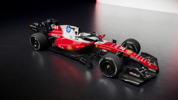 Angled look at the Ferrari SF-26 in a studio setting.