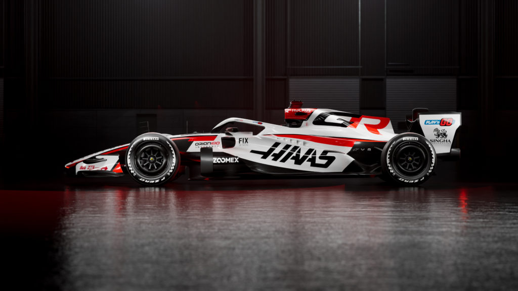 Side profile of Haas' VF-26 livery on their car for the 2026 F1 season