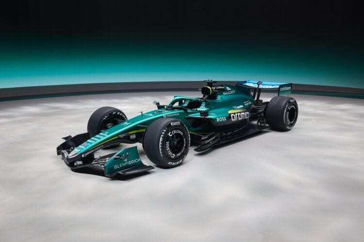 Angled shot of the 2026 Aston Martin AMR26 Formula 1 car