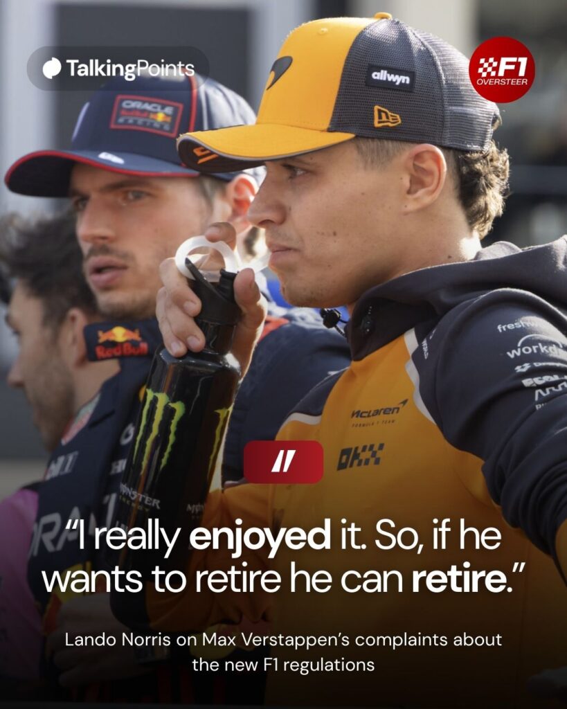 Lando Norris standing beside Max Verstappen during the drivers' parade at the 2025 Abu Dhabi Grand Prix.