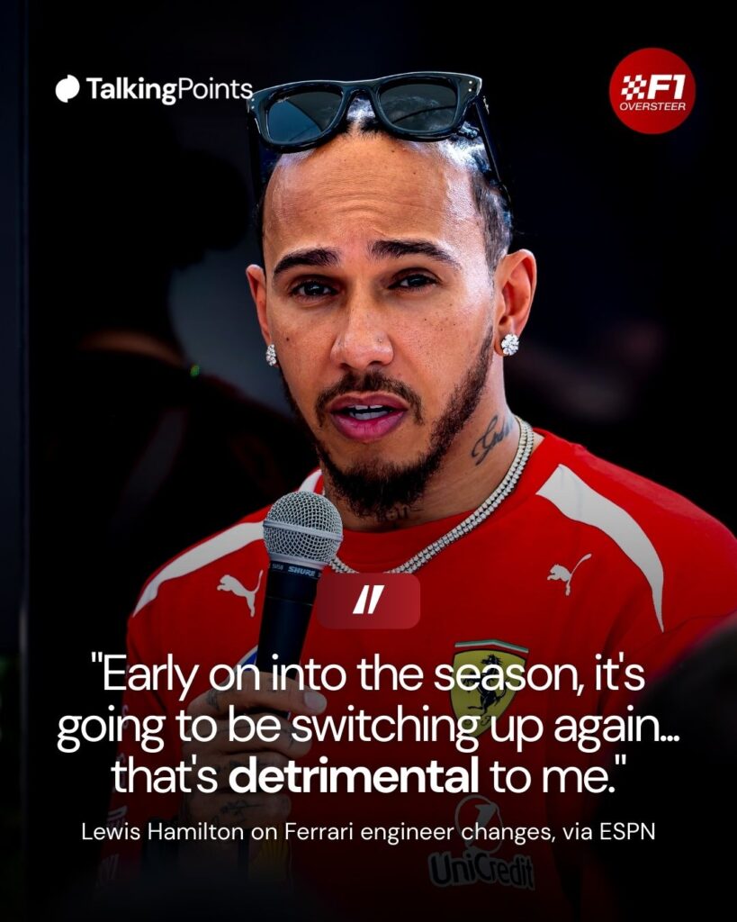 Lewis Hamilton talking to journalists on day one of F1's 2026 Bahrain test.