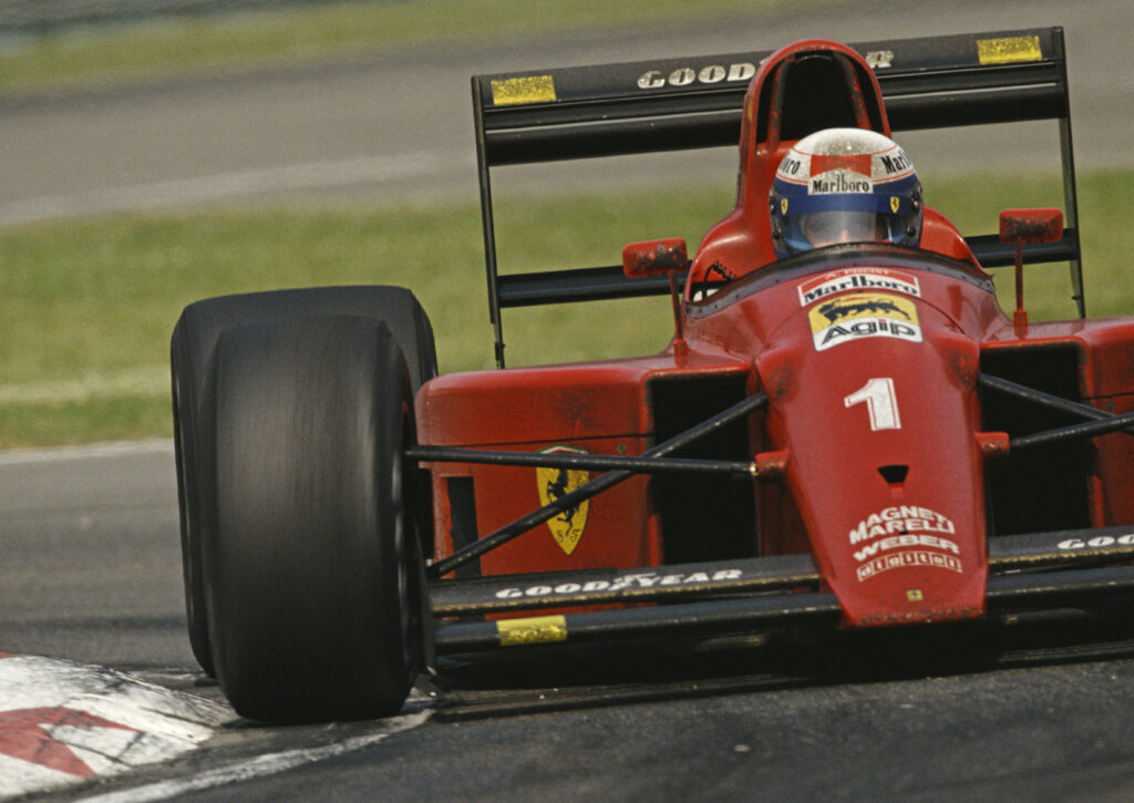 Alain Prost drives his Ferrari 641 during the 1990 San Marino Grand Prix