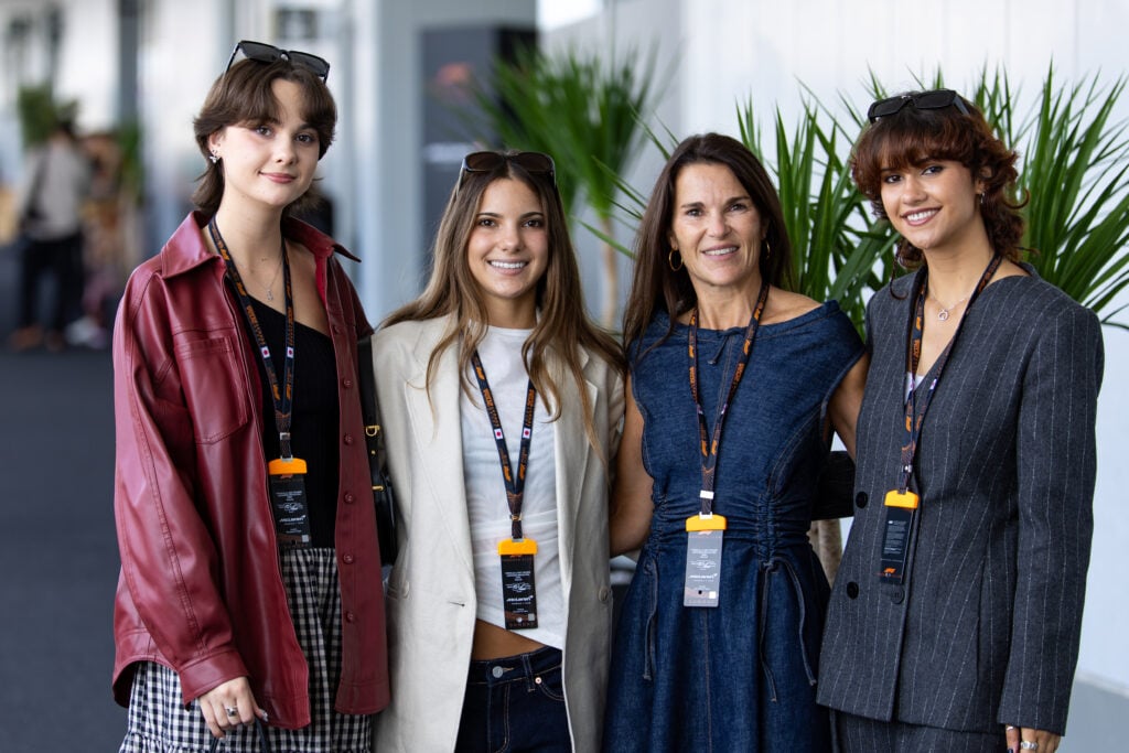 Oscar Piastri's sisters and mum (Left to right: Hattie, Mae, Nicole and Edie) pose for a photo at the 2024 Japanese Grand Prix