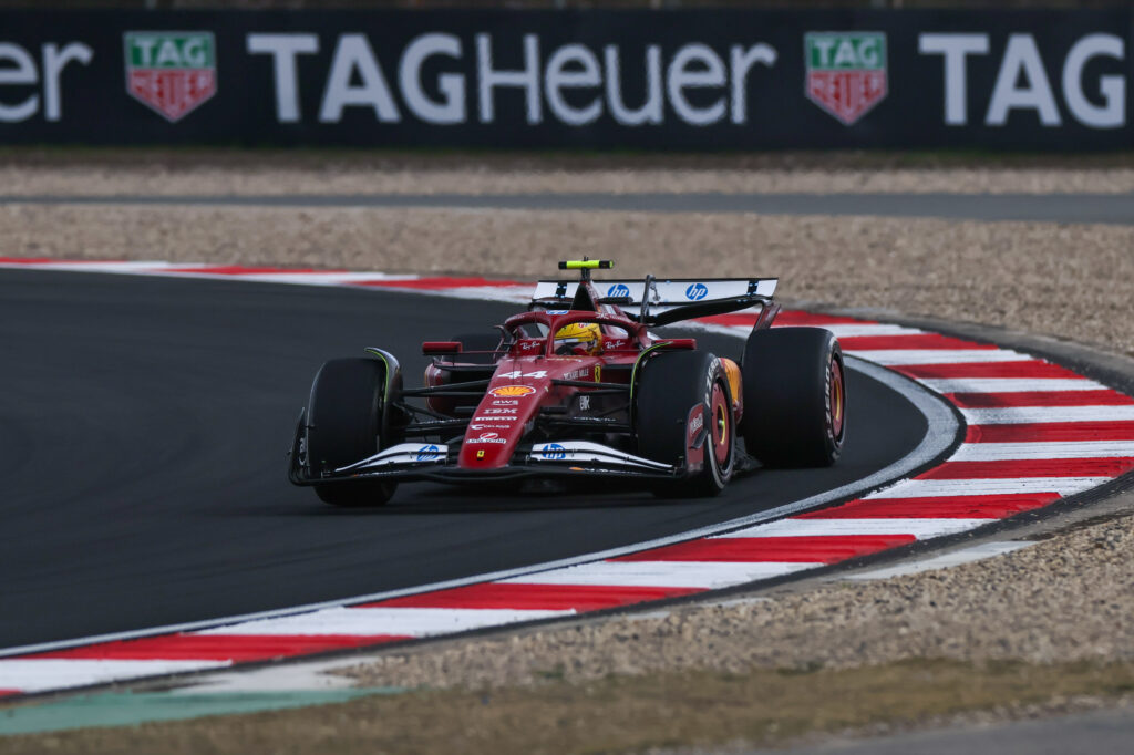 Ferrari driver Lewis Hamilton racing at the 2025 Formula 1 Chinese Grand Prix