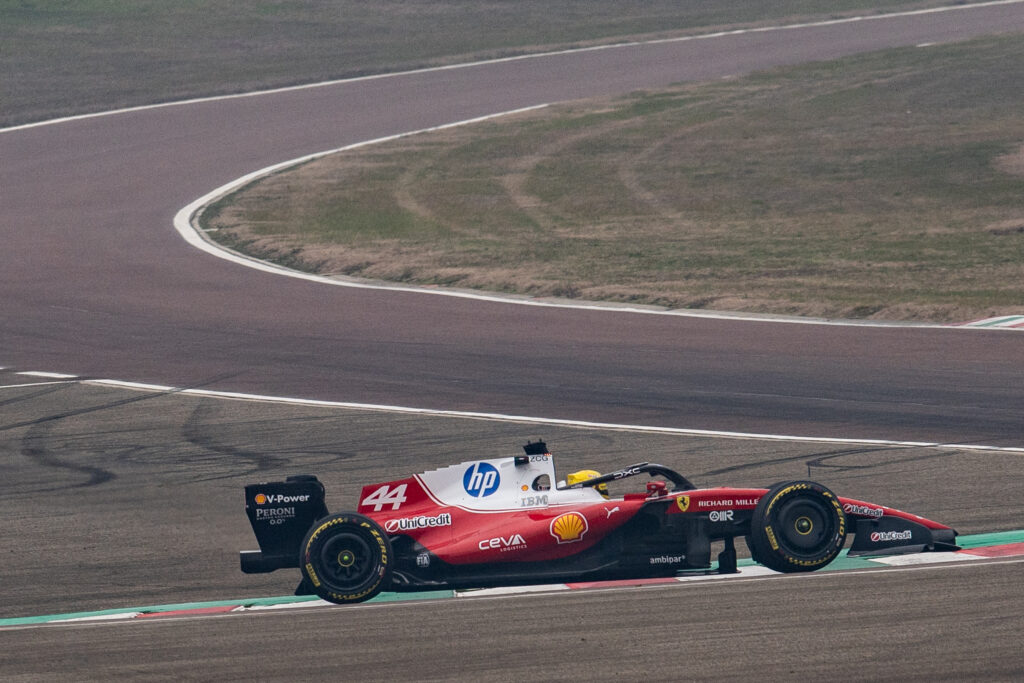 Lewis Hamilton drives the Ferrari SF-26 at the Fiorano circuit in January 2026