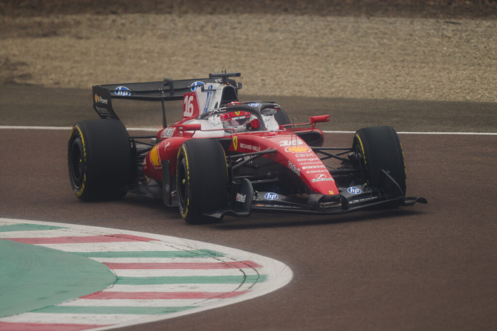 Charles Leclerc taking part in a shakedown of the 2026 Formula 1 car at Maranello