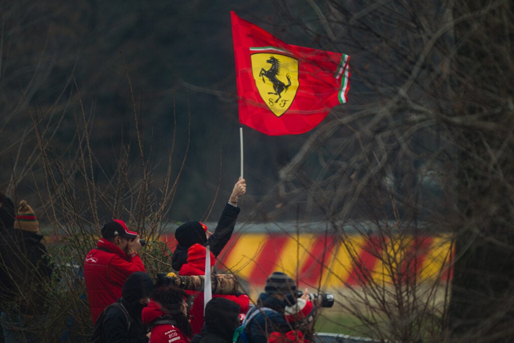 A Scuderia Ferrari flag at the F1 Shakedown in Fiorano in 2026