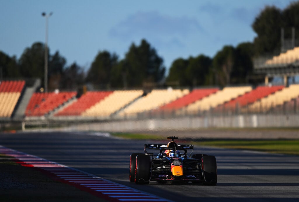 Red Bull driver Max Verstappen taking part in the 2026 Barcelona shakedown