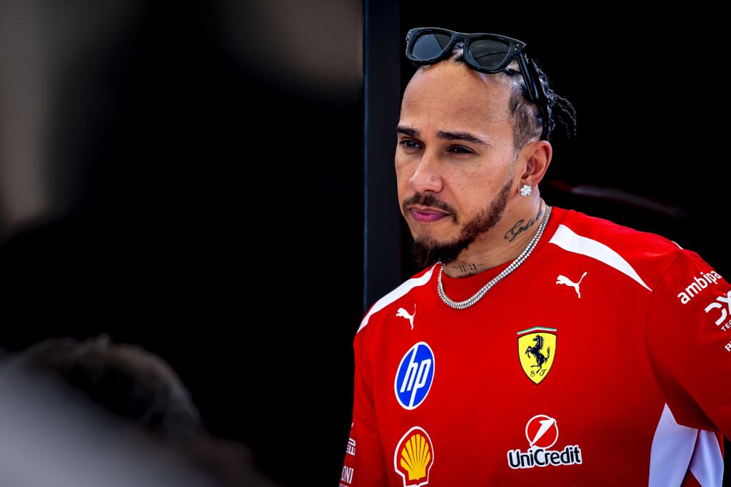 Ferrari driver Lewis Hamilton in the paddock during 2026 Bahrain pre-season testing