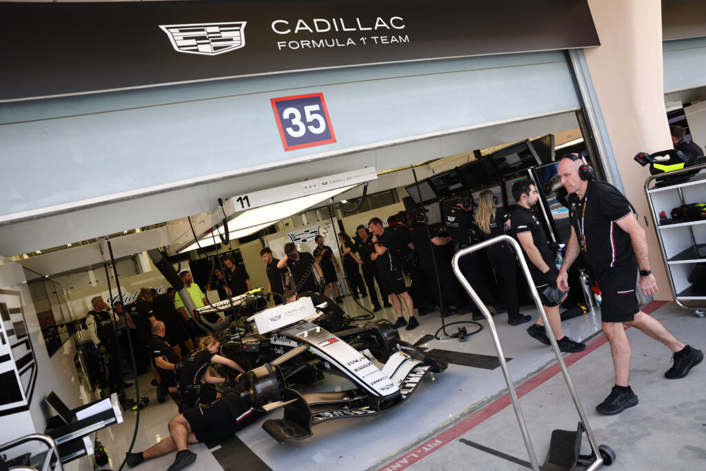 Cadillac team garage during the Formula 1 pre-season testing at Sakhir Circuit in Sakhir, Bahrain on February 11, 2026.