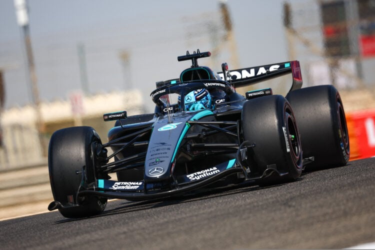 George Russell of UK driving the (63) Mercedes-AMG Petronas F1 Team W17 E Performance Mercedes during the Formula 1 Aramco Pre-Season Testing 1 202...