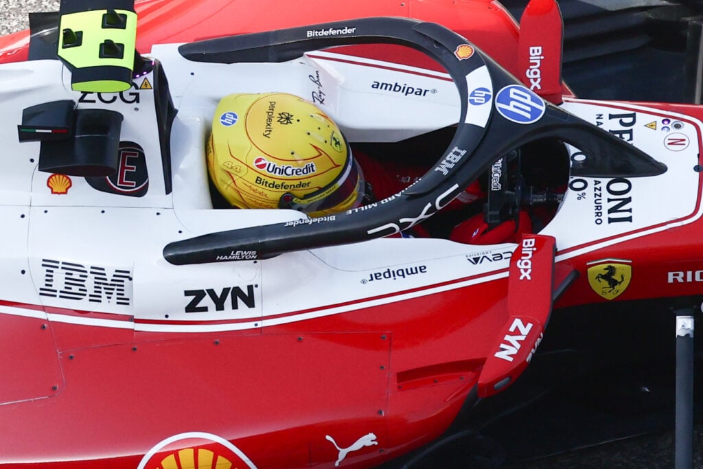 Ferrari driver Lewis Hamilton on track during the first 2026 F1 Bahrain test