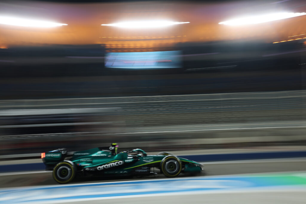 Fernando Alonso drives the Aston Martin AMR26 during day two of testing in Bahrain in 2026