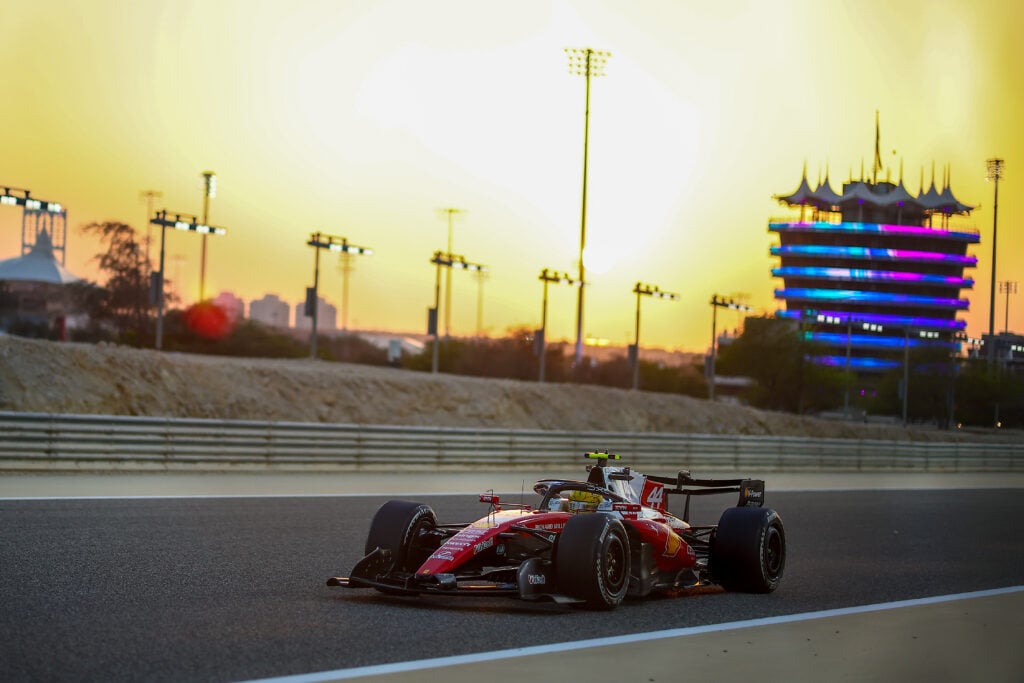 Ferrari driver Lewis Hamilton driving during 2026 Bahrain pre-season testing