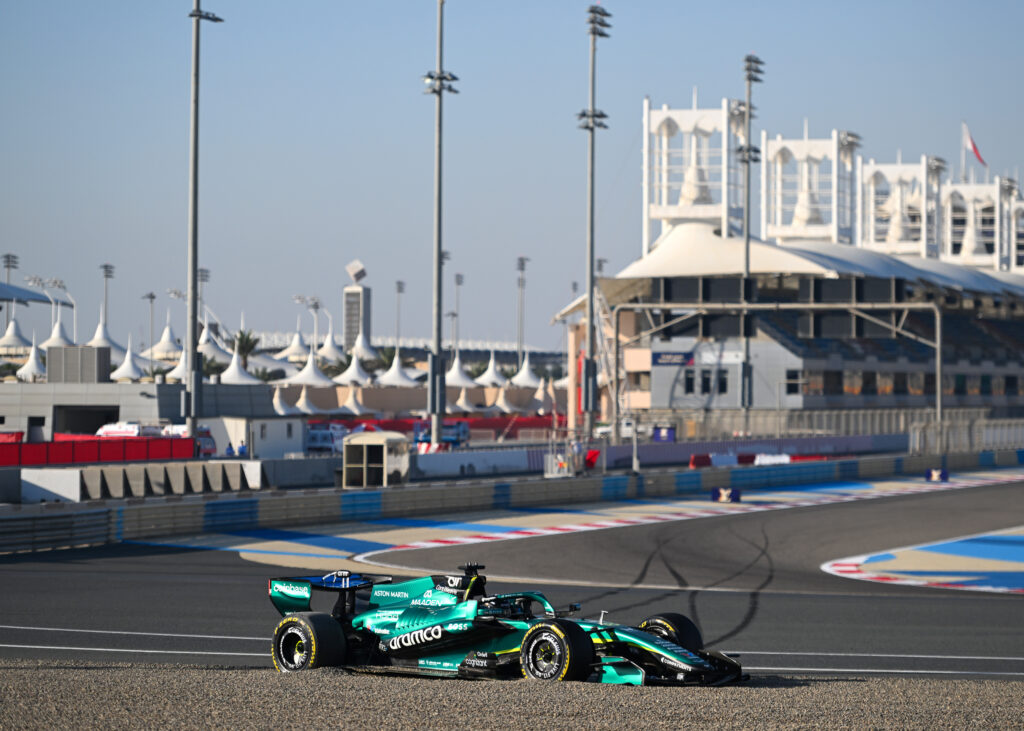 Lance Stroll's beached Aston Martin in the gravel at Formula 1 Testing in Bahrain - Day 1